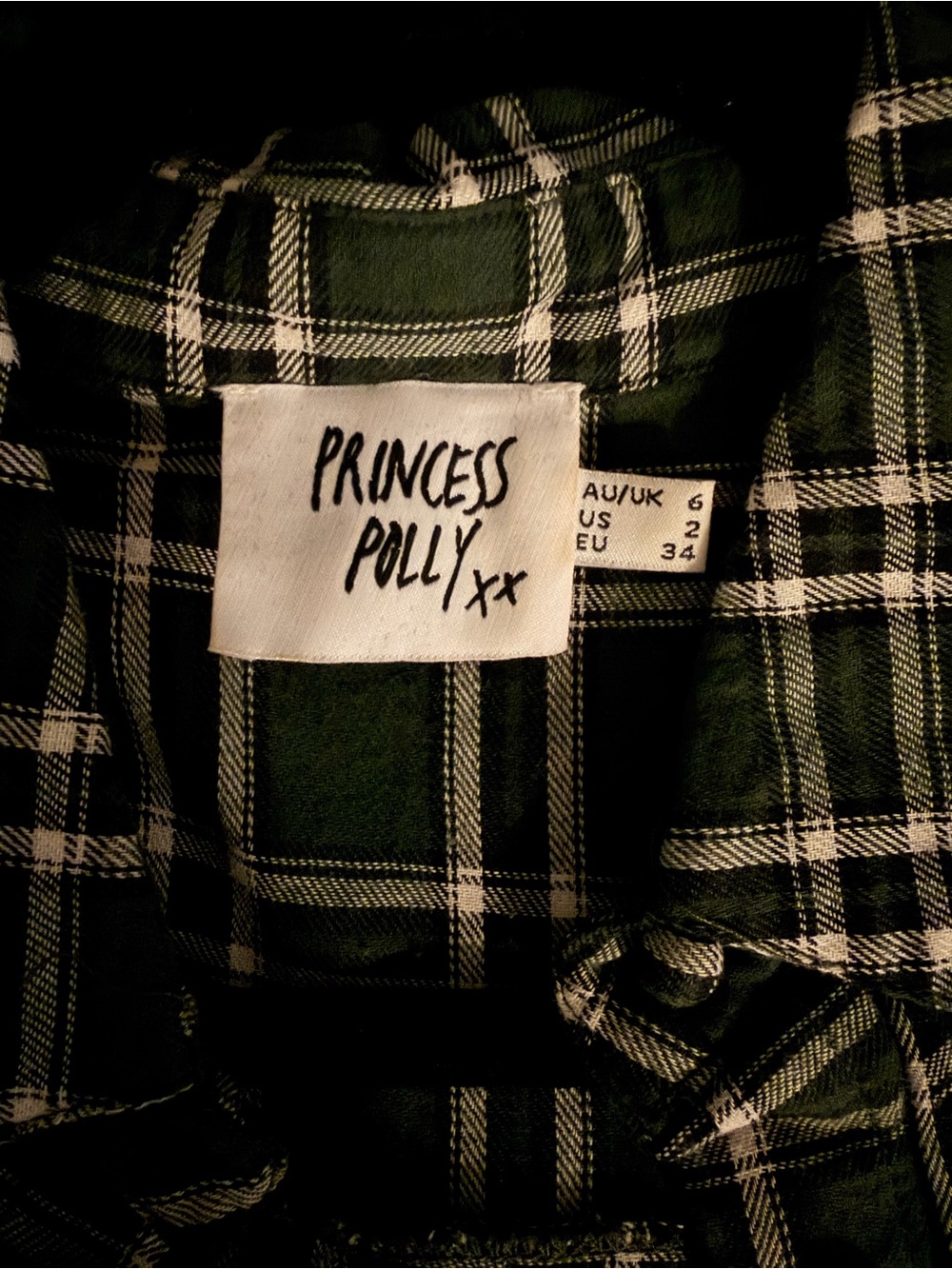 Princess Polly green plaid shirt size 2